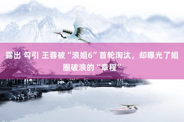 露出 勾引 王蓉被“浪姐6”首轮淘汰，却曝光了姐圈破浪的“章程”